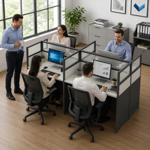 MOFGOE オフィス用キュービクルデスク、ケーブル管理機能付きコンピューターデスクワークステーション、頑丈なダブルコンピューターデスク、複数人用レイアウト、ホームオフィス、コール...