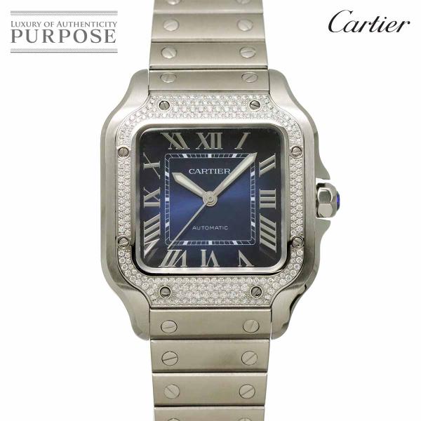 カルティエ Cartier サントスドゥカルティエMM W4SA0006 ボーイズ 腕時計 ダイヤベゼル ブルー 自動巻き Santos De Cartier 90318365