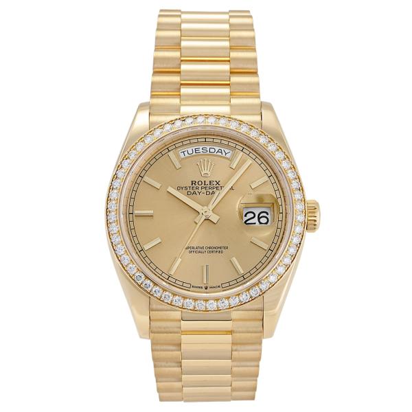 ロレックス ROLEX デイデイト 36 128348RBR シャンパン/バー文字盤 中古 腕時計 メンズ
