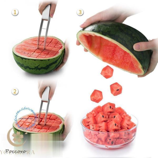 スイカカッター ステンレス スイカスライサー 果物 角切り 便利小物 キッチン用品 家庭用