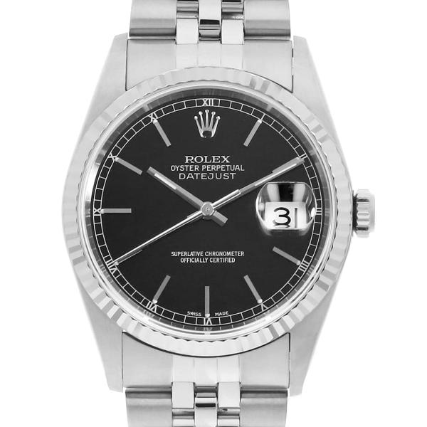 ロレックス デイトジャスト 16234 ブラック バー Y番 中古 メンズ 腕時計 16F4ROAU3835