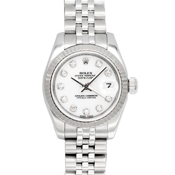ロレックス ROLEX デイトジャスト 179174G SS WG 自動巻き 26mm レディース腕時計 中古 ホワイト文字盤 10Pダイヤ V番 2009年頃製