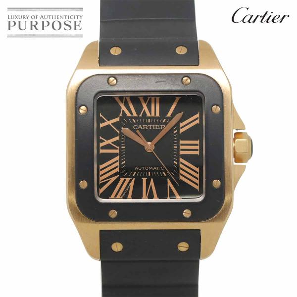 カルティエ Cartier サントス100 LM W20141U2 メンズ 腕時計 ブラック K18PG ピンクゴールド オートマ 自動巻き Santos 100 90319088