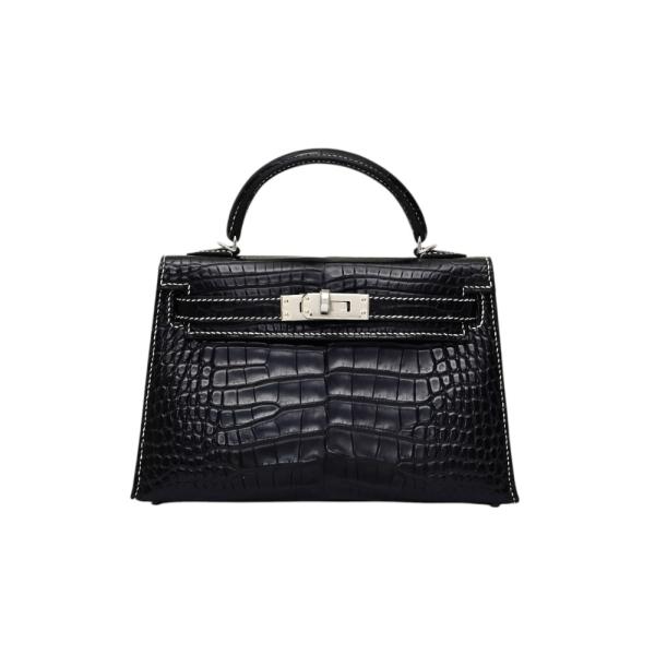 エルメス HERMES ケリー(その他) アリゲーター ブラック ライム シルバー金具 W刻印 スペシャルオーダー 未使用 バッグ レディース