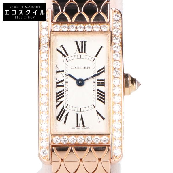 美品 Cartier カルティエ 仕上げ済み WB710008 Au750 ダイヤ クオーツ タンクアメリカンSM 腕時計 レディース